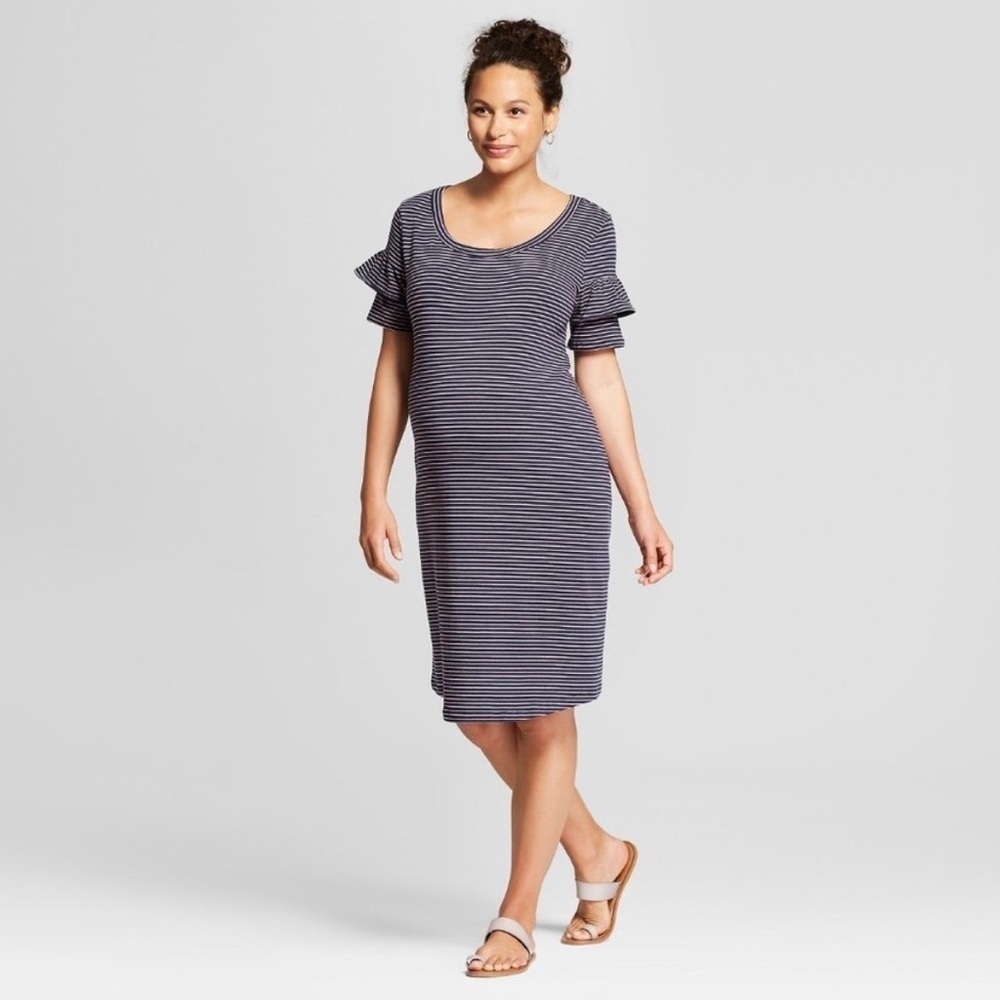 Isabel Maternity by Ingrid & Isabel Striped Ruffle Sleeve T-Shirt Dress Size M
